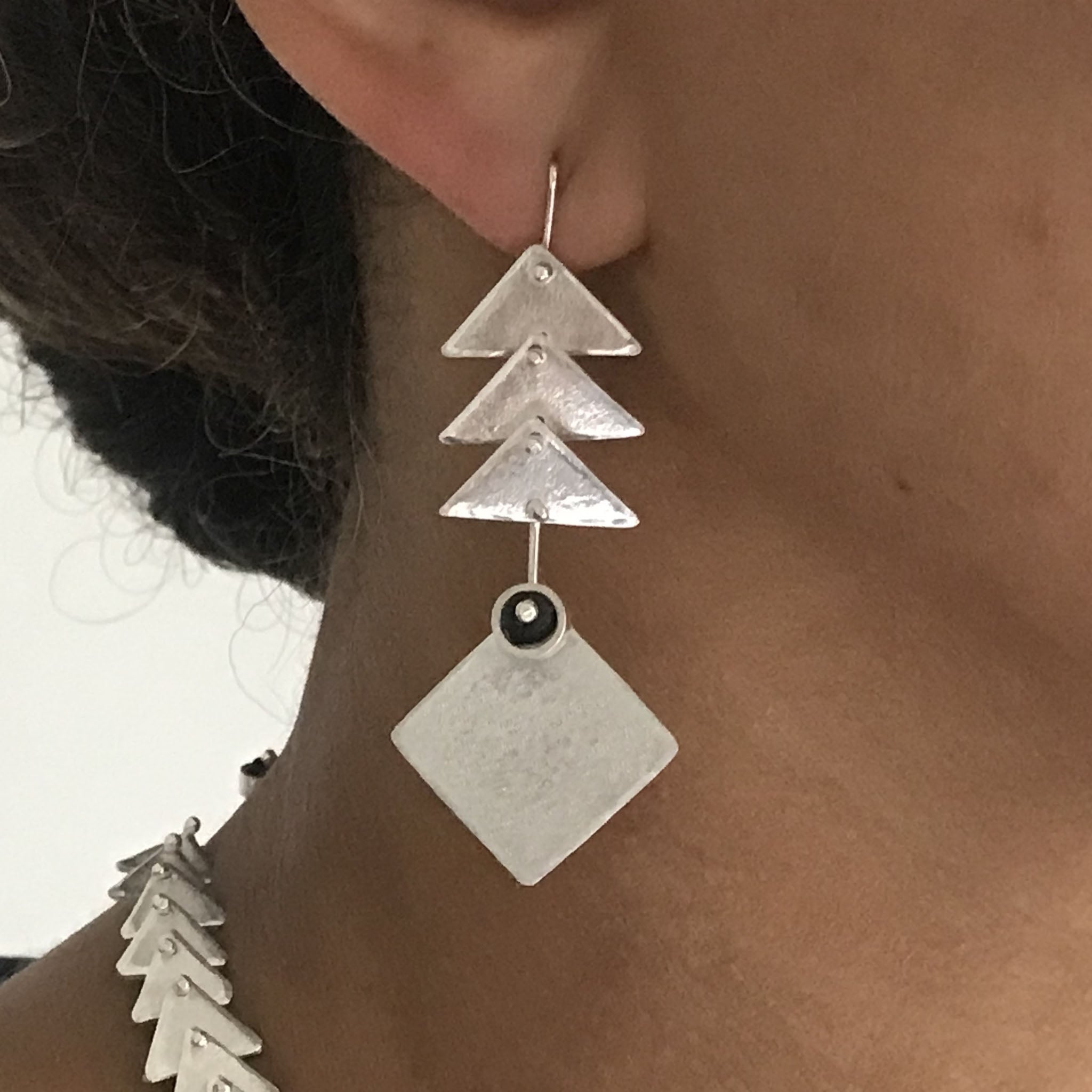 Textured Silver and Glass Beads Kala Earrings